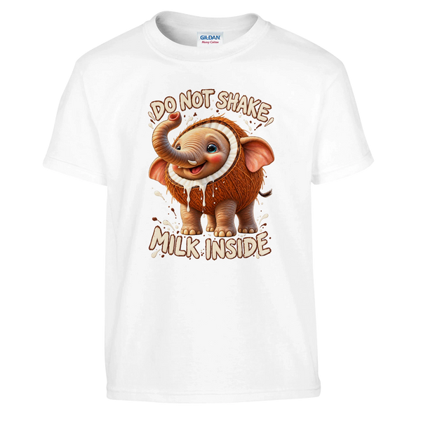 Cocofanto Elefanto print on a white kids t-shirt, front view