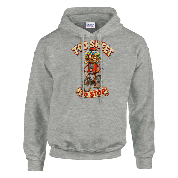 Chicleteira Bicicleteira print on an ash grey pullover hoodie, front view