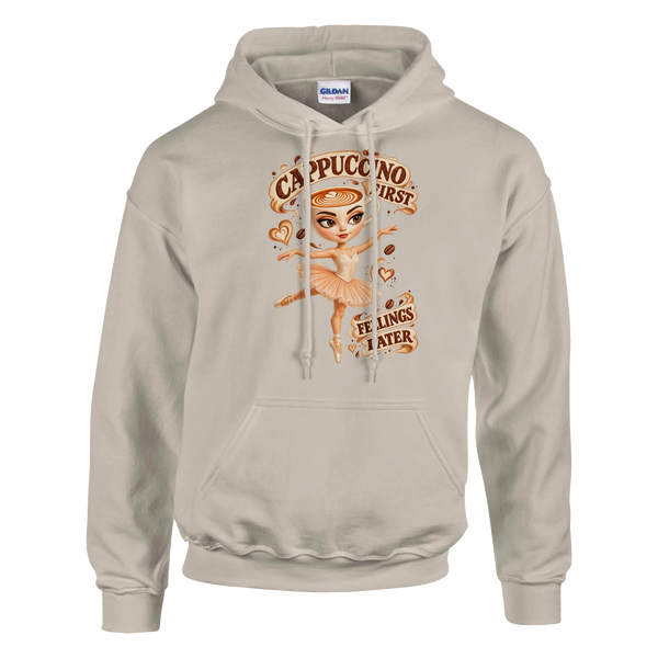 Ballerina Cappuccina print on a sand pullover hoodie, front view