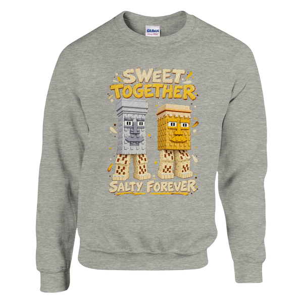 Garama and Madundung print on an ash grey crewneck sweatshirt, front view