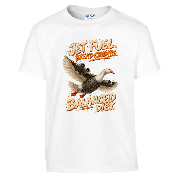 Bombombini Gusini print on a white kids t-shirt, front view