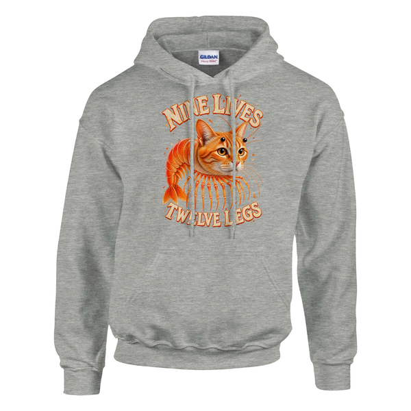 Trippi Troppi print on an ash grey pullover hoodie, front view