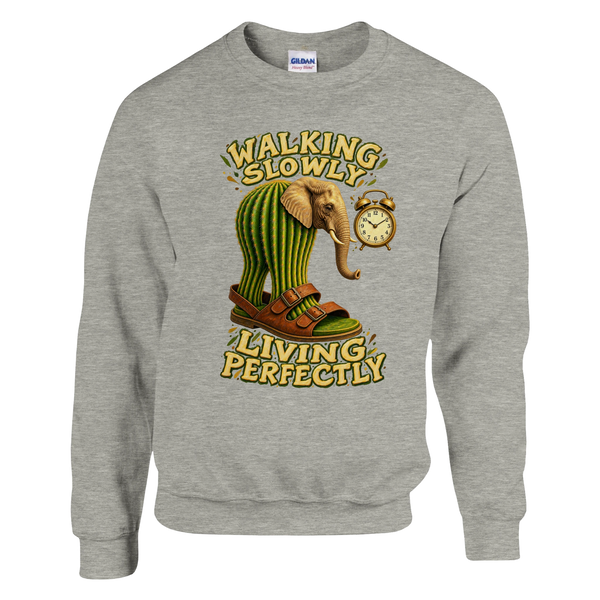 Lirili Larila print on an ash grey crewneck sweatshirt, front view