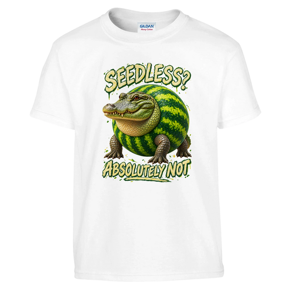 Glorbo Fruttodrillo print on a white kids t-shirt, front view