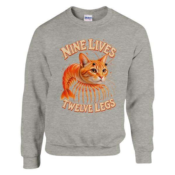 Trippi Troppi print on an ash grey crewneck sweatshirt, front view