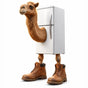 Frigo Camelo, the brainrot camel with a refrigerator for a body wearing brown work boots