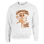 Ballerina Cappuccina print on a white crewneck sweatshirt, front view