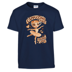 Ballerina Cappuccina print on a navy kids t-shirt, front view