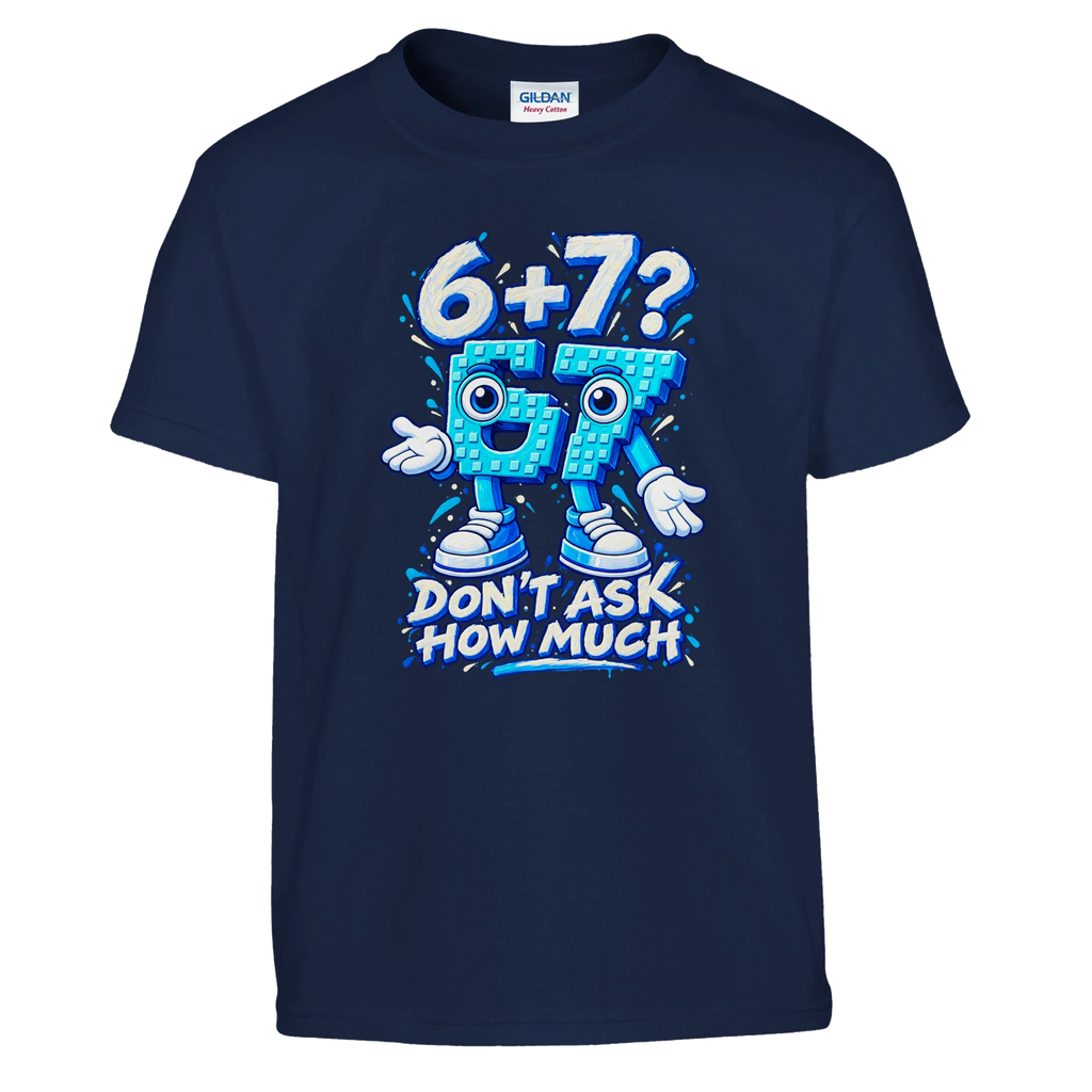 67 print on a navy kids t-shirt, front view