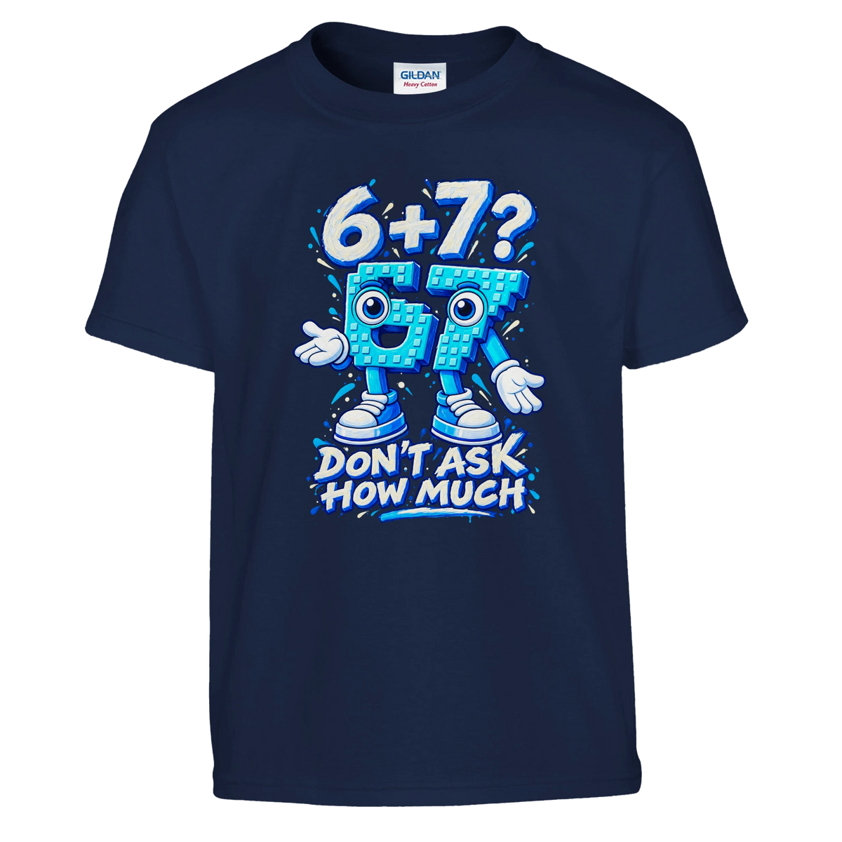 67 print on a navy kids t-shirt, front view
