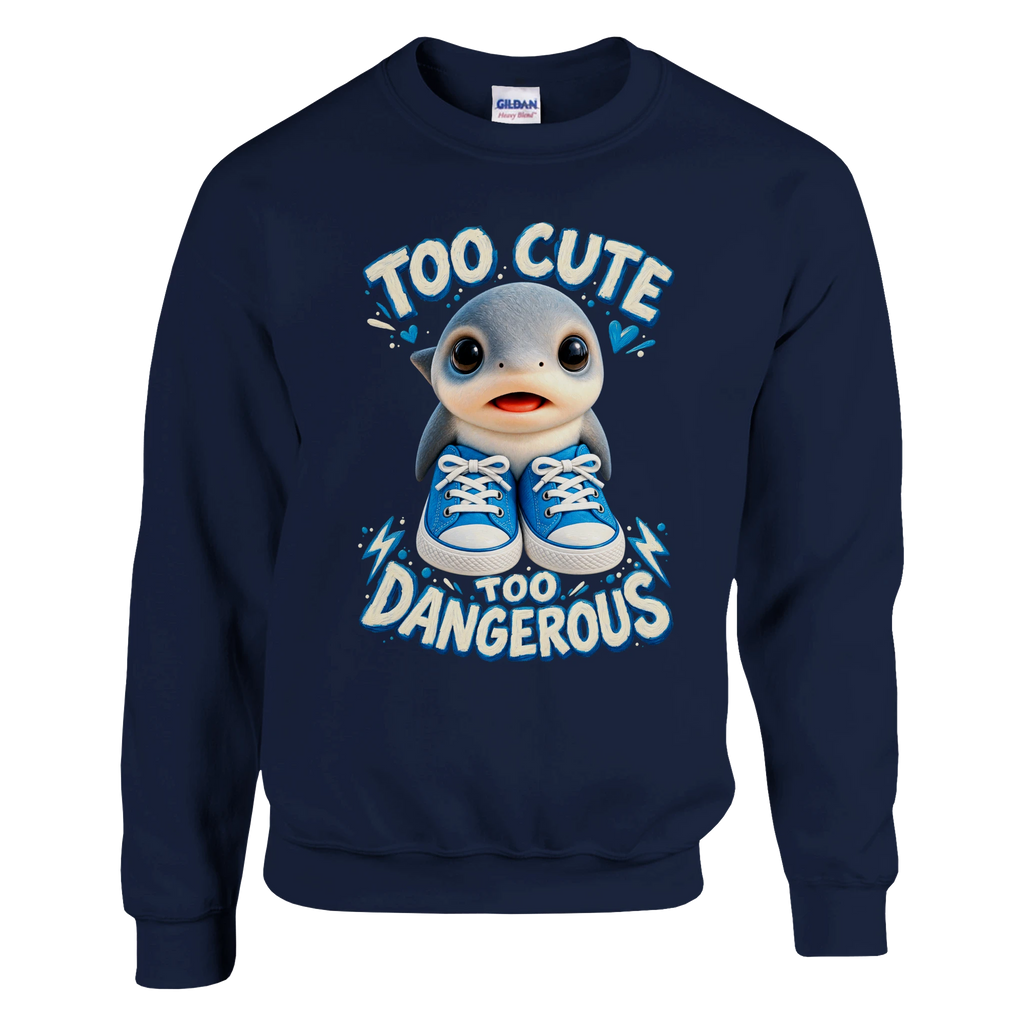 Los Tralaleritos print on a navy crewneck sweatshirt, front view