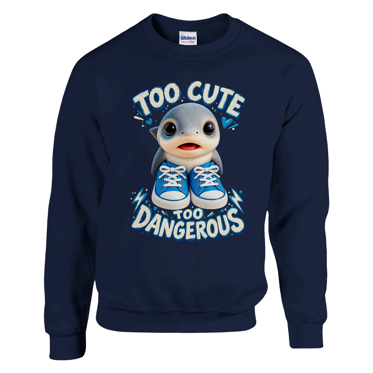 Los Tralaleritos print on a navy crewneck sweatshirt, front view