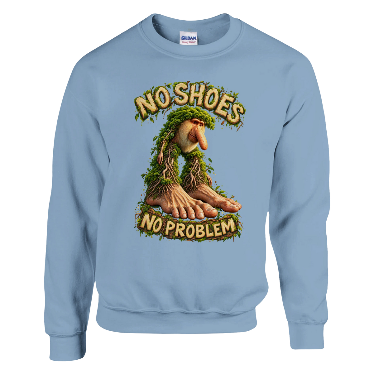 Brr Brr Patapim print on a light blue crewneck sweatshirt, front view
