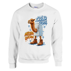 Frigo Camelo print on a white crewneck sweatshirt, front view