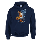Frigo Camelo print on a navy pullover hoodie, front view