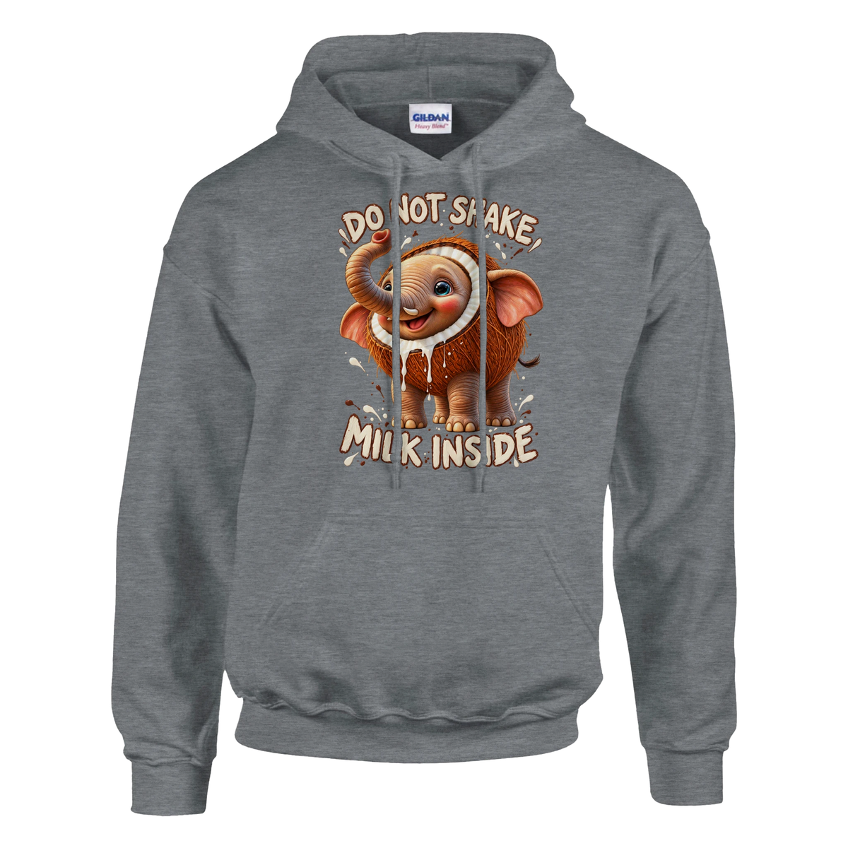 Cocofanto Elefanto print on a sport grey pullover hoodie, front view