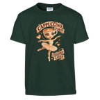 Ballerina Cappuccina print on a forest green kids t-shirt, front view