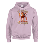 Ta Ta Ta Sahur print on a light pink pullover hoodie, front view