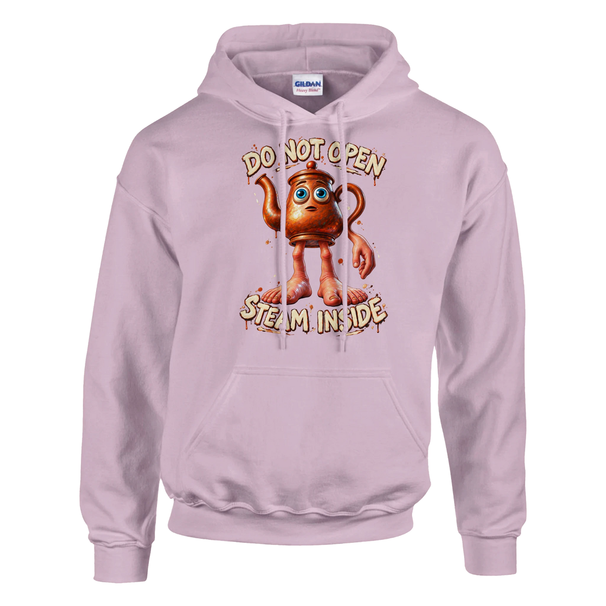 Ta Ta Ta Sahur print on a light pink pullover hoodie, front view