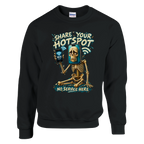 Pot Hotspot print on a black crewneck sweatshirt, front view