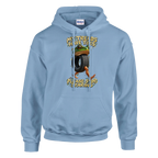 Boneca Ambalabu print on a light blue pullover hoodie, front view