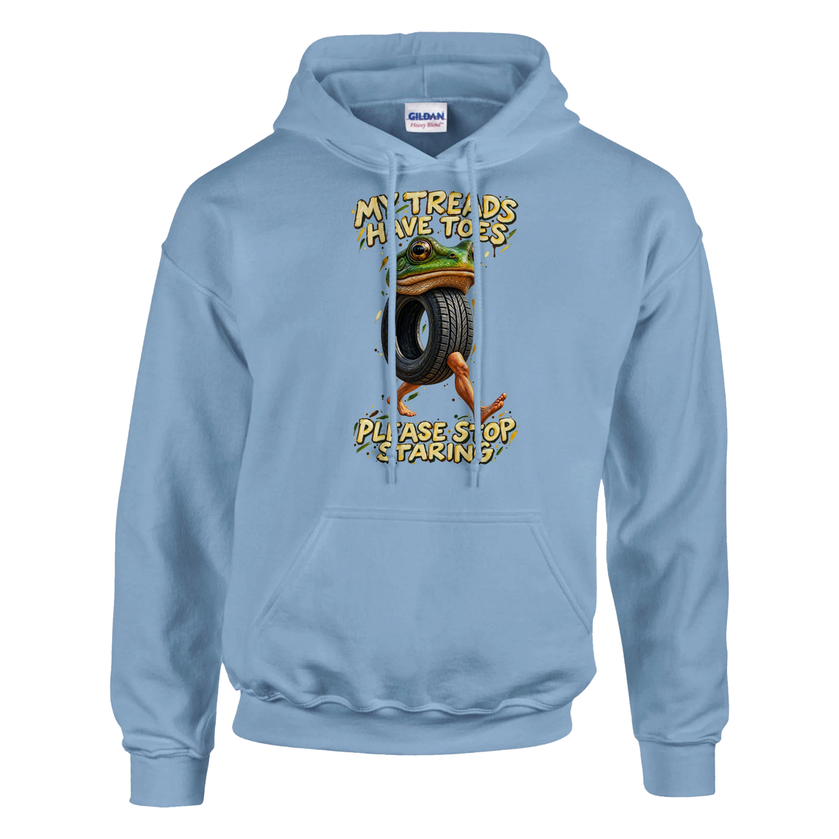 Boneca Ambalabu print on a light blue pullover hoodie, front view