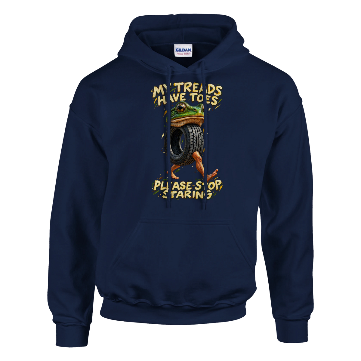 Boneca Ambalabu print on a navy pullover hoodie, front view