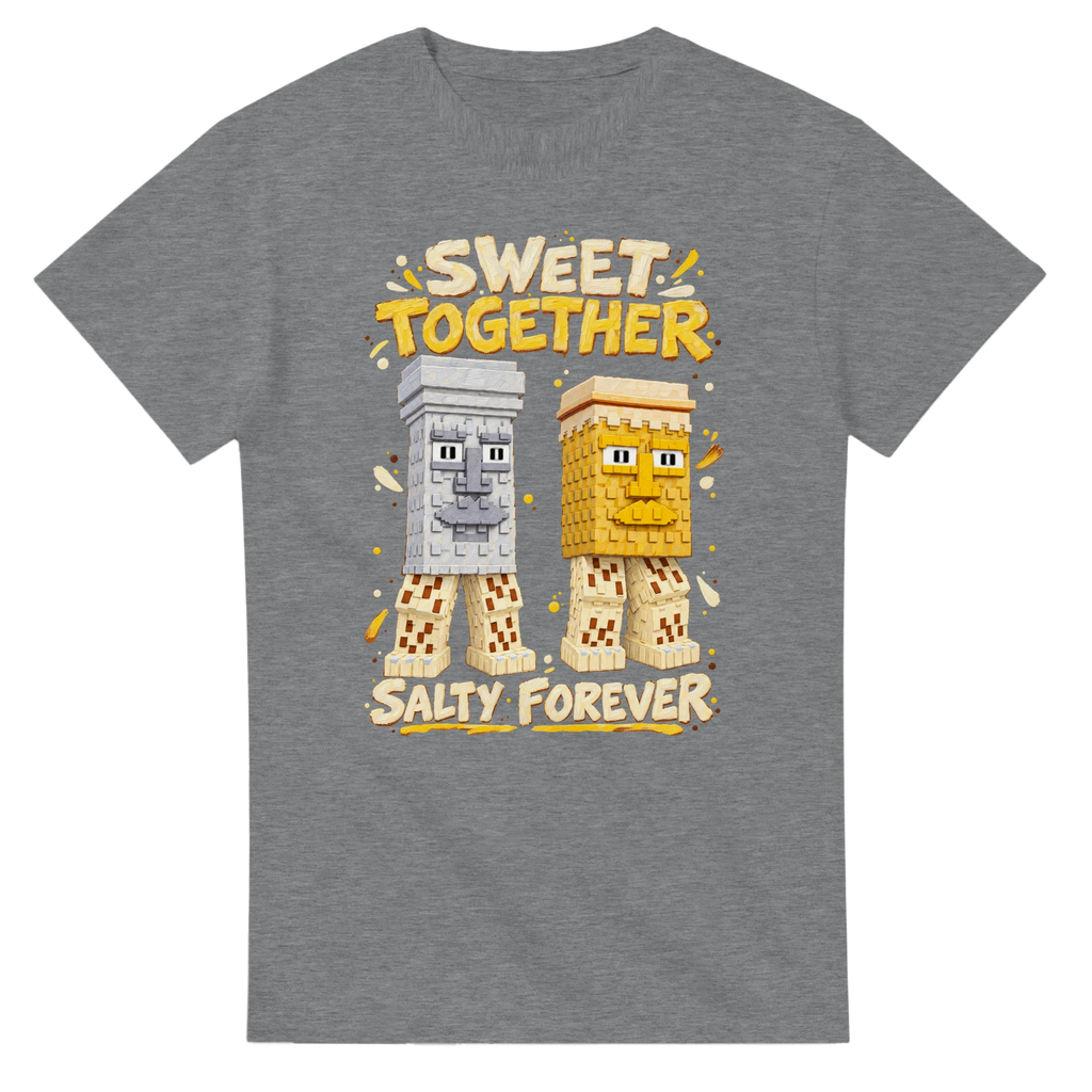 Sport Grey t-shirt printed with Garama and Madundung and the words Sweet together, salty forever, front view