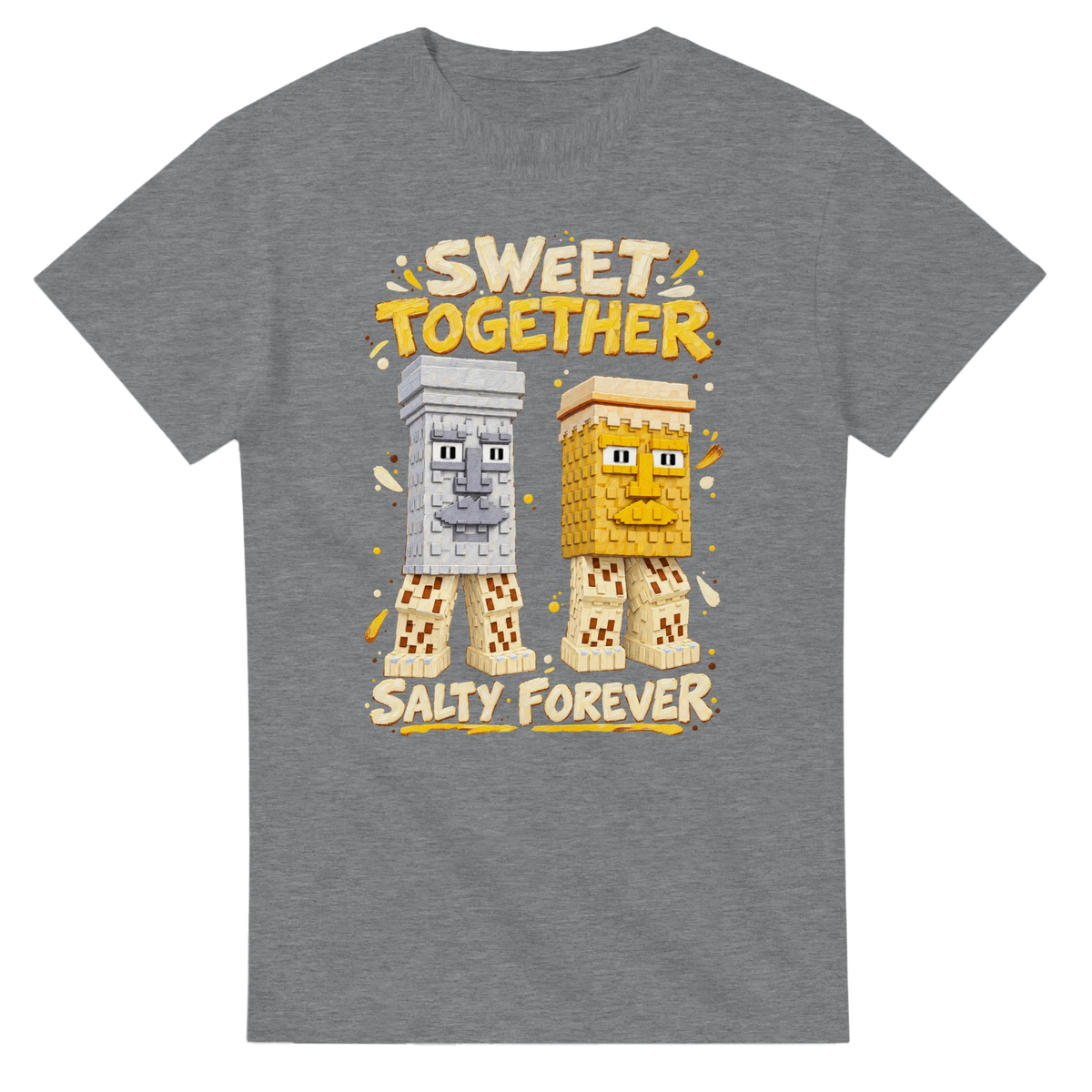 Sport Grey t-shirt printed with Garama and Madundung and the words Sweet together, salty forever, front view