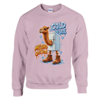 Frigo Camelo print on a light pink crewneck sweatshirt, front view