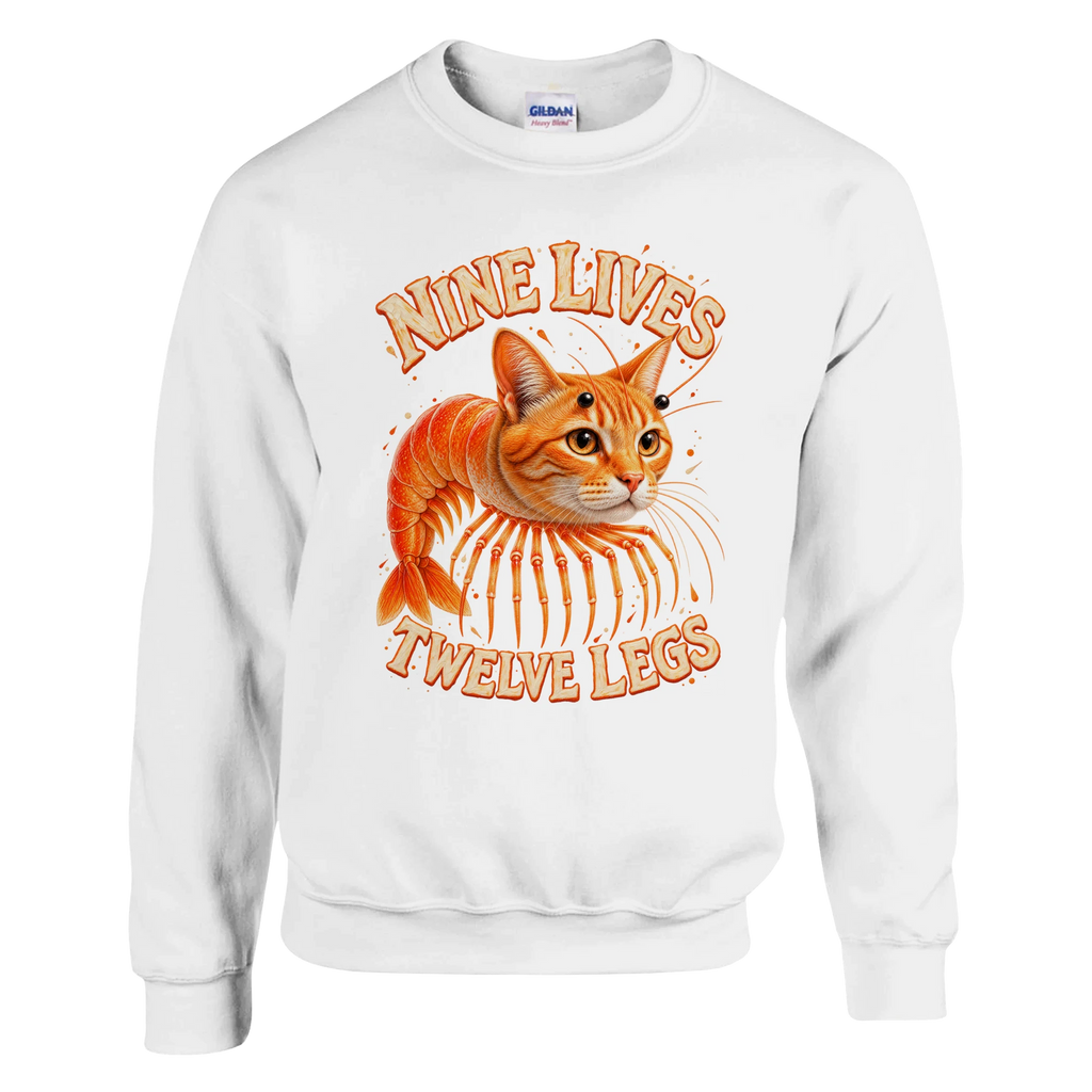 Trippi Troppi print on a white crewneck sweatshirt, front view