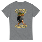 Sport Grey t-shirt printed with Boneca Ambalabu and the words My treads have toes, please stop staring, front view