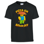 Noobini Pizzanini print on a black kids t-shirt, front view