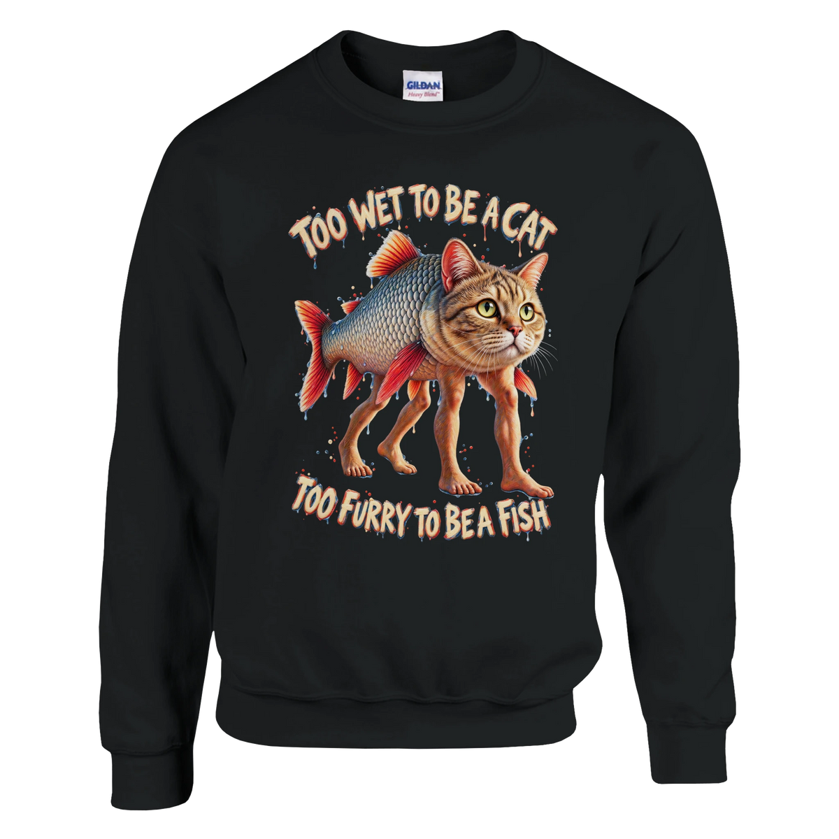 Trulimero Trulichina print on a black crewneck sweatshirt, front view