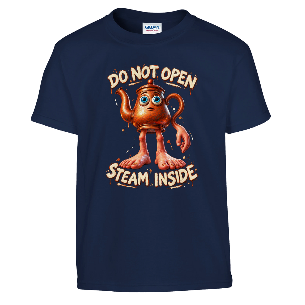 Ta Ta Ta Sahur print on a navy kids t-shirt, front view