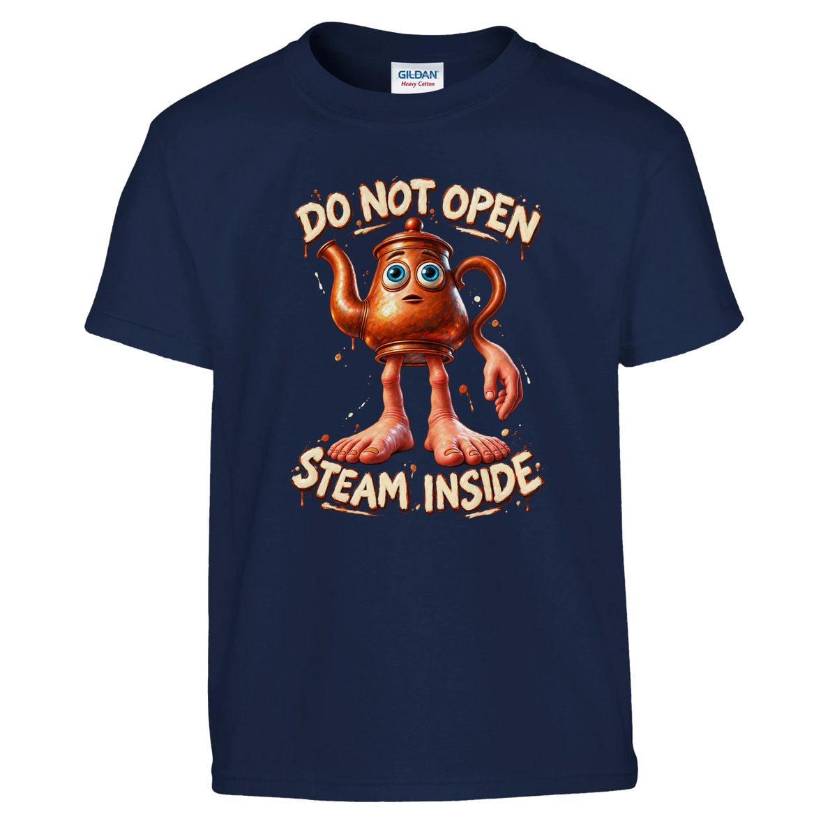 Ta Ta Ta Sahur print on a navy kids t-shirt, front view