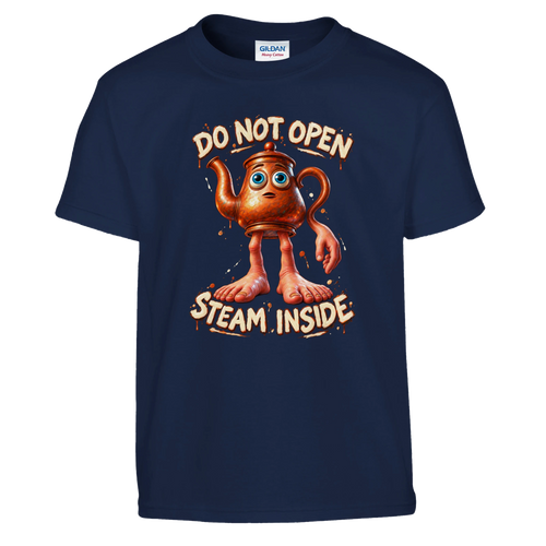 Ta Ta Ta Sahur print on a navy kids t-shirt, front view