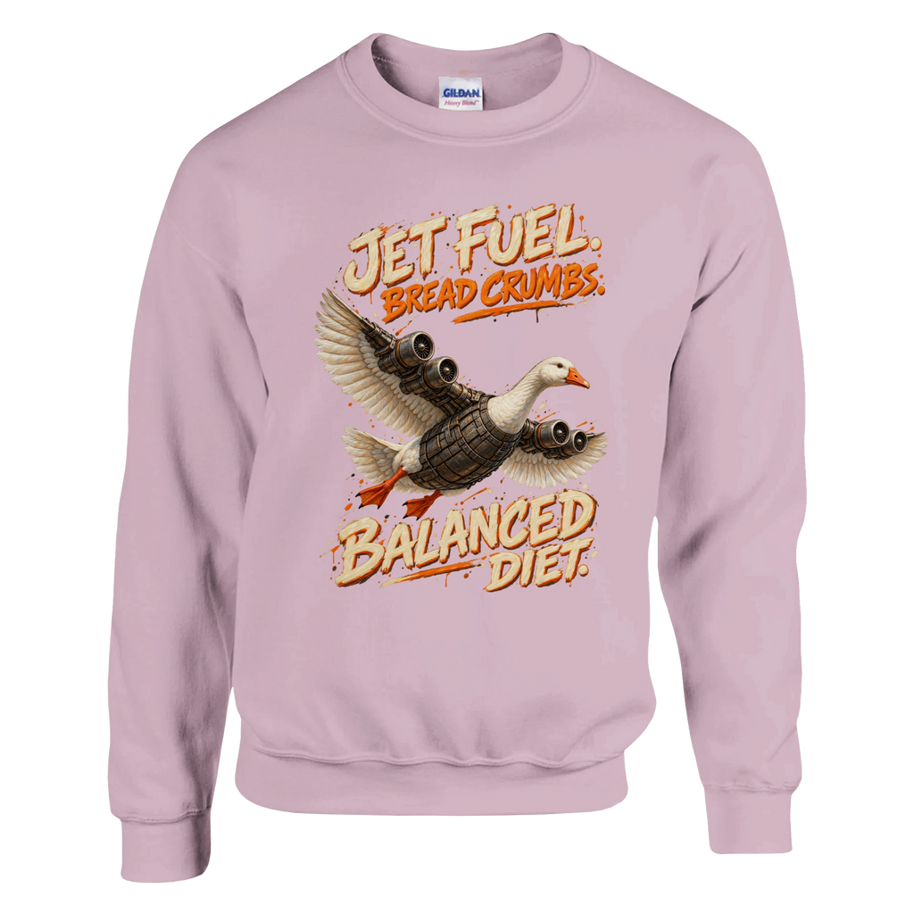 Bombombini Gusini print on a light pink crewneck sweatshirt, front view