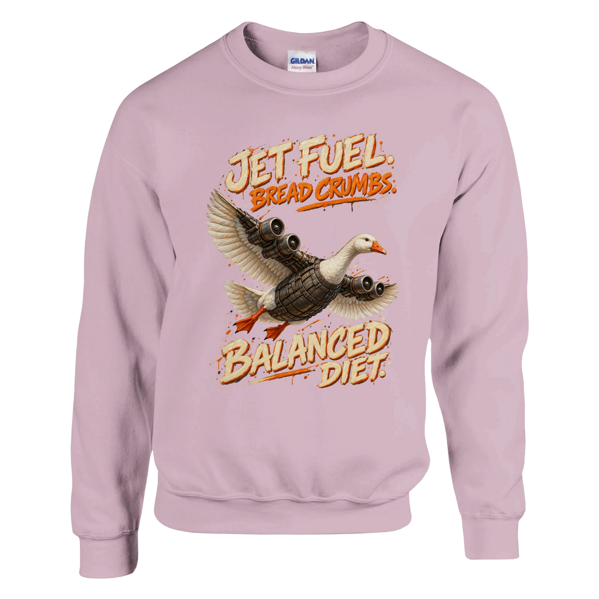 Bombombini Gusini print on a light pink crewneck sweatshirt, front view