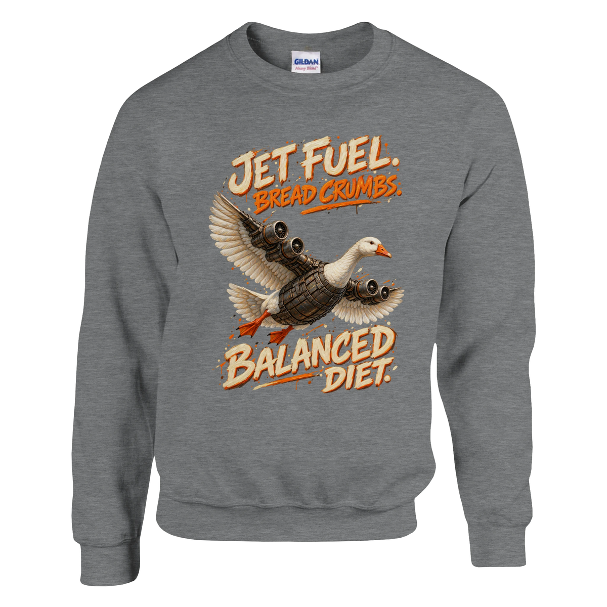 Bombombini Gusini print on a sport grey crewneck sweatshirt, front view