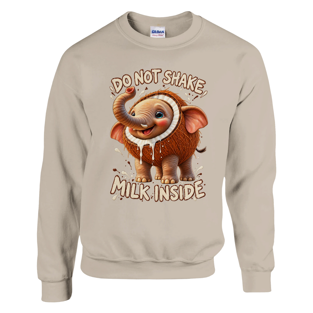 Cocofanto Elefanto print on a sand crewneck sweatshirt, front view