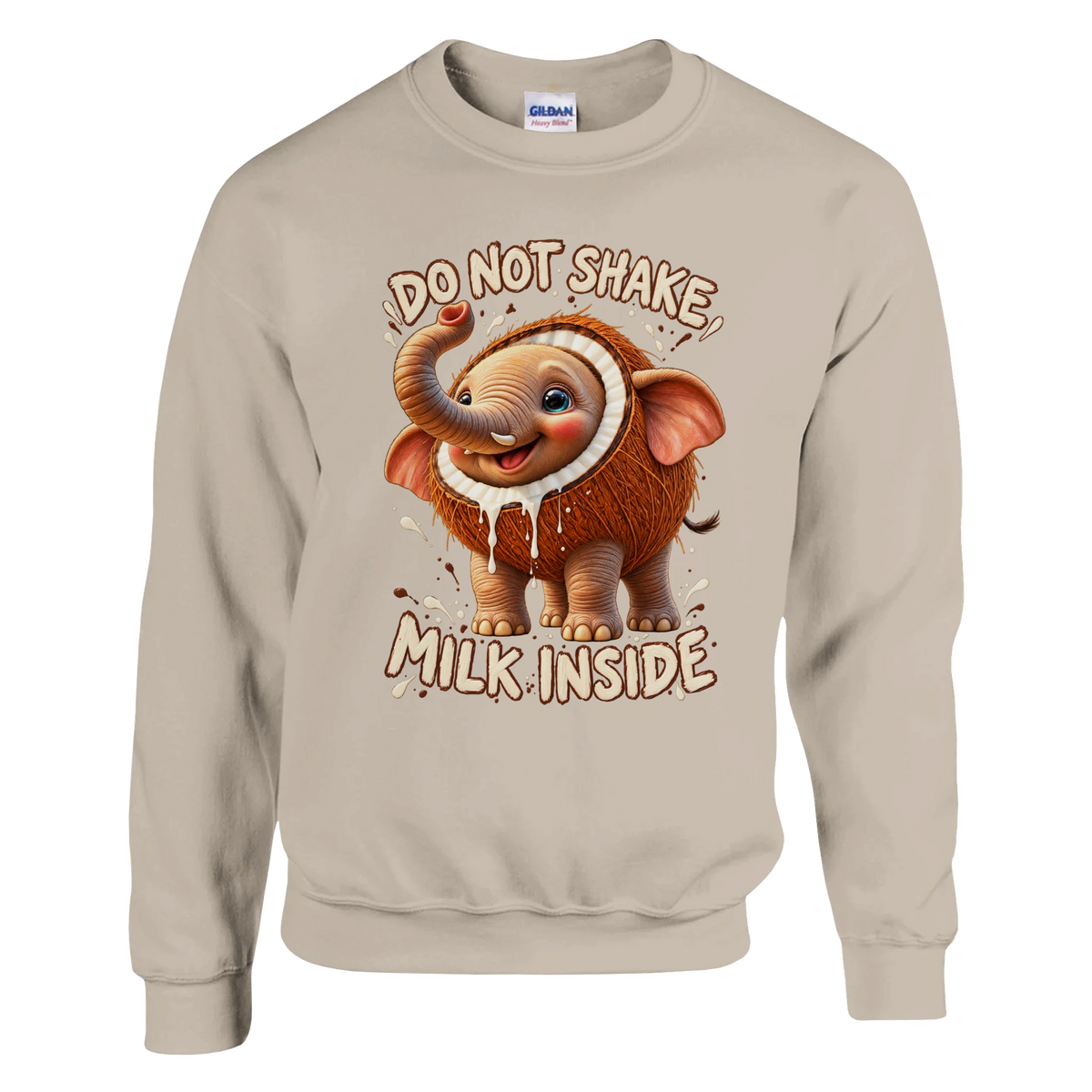 Cocofanto Elefanto print on a sand crewneck sweatshirt, front view