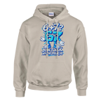 67 print on a sand pullover hoodie, front view