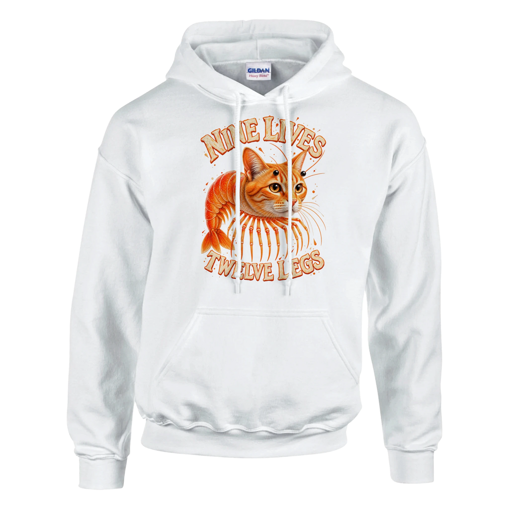Trippi Troppi print on a white pullover hoodie, front view