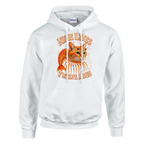 Trippi Troppi print on a white pullover hoodie, front view