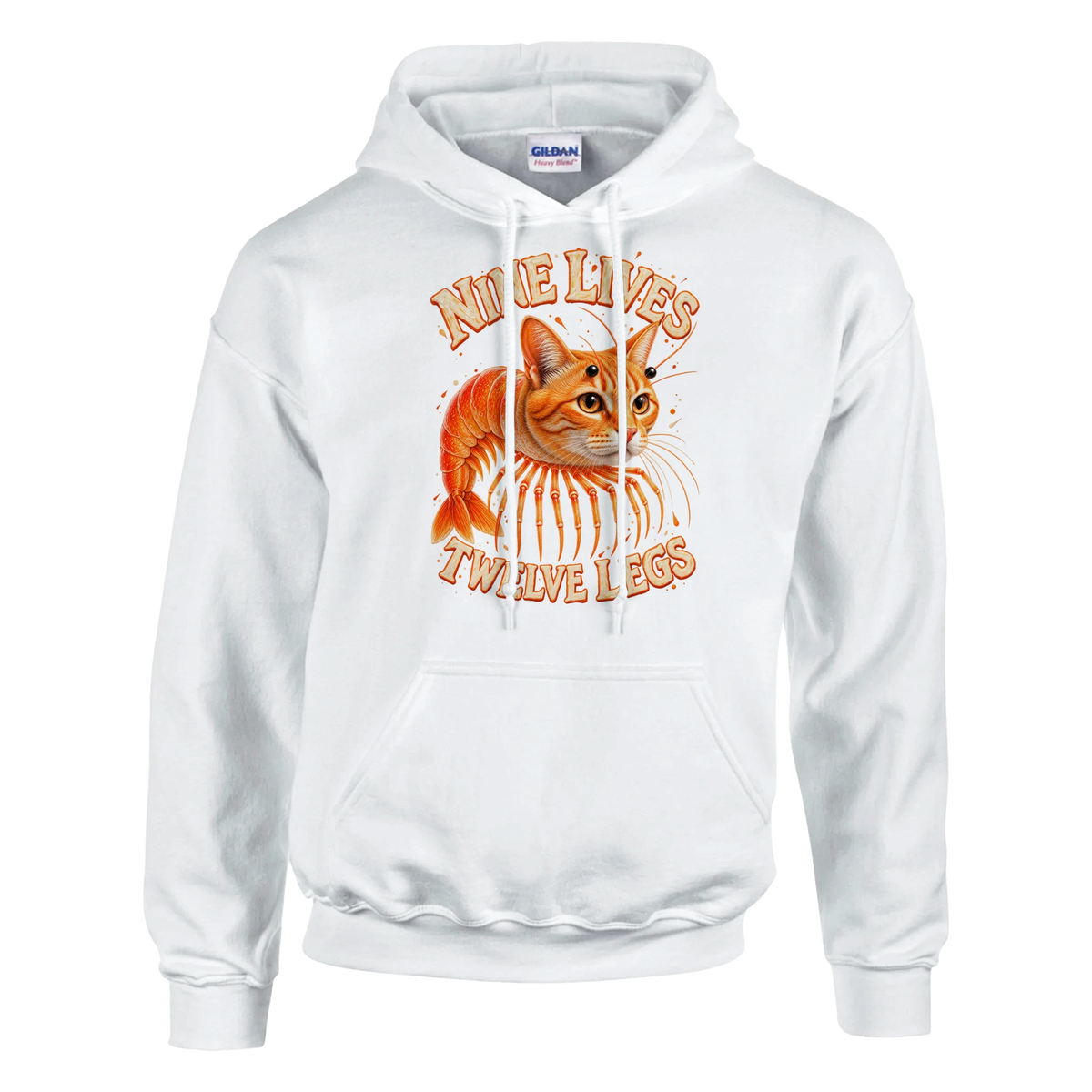 Trippi Troppi print on a white pullover hoodie, front view