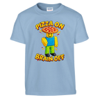 Noobini Pizzanini print on a light blue kids t-shirt, front view
