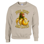 Chimpanzini Bananini print on a sand crewneck sweatshirt, front view