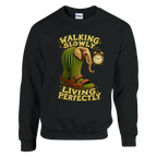 Lirili Larila print on a black crewneck sweatshirt, front view