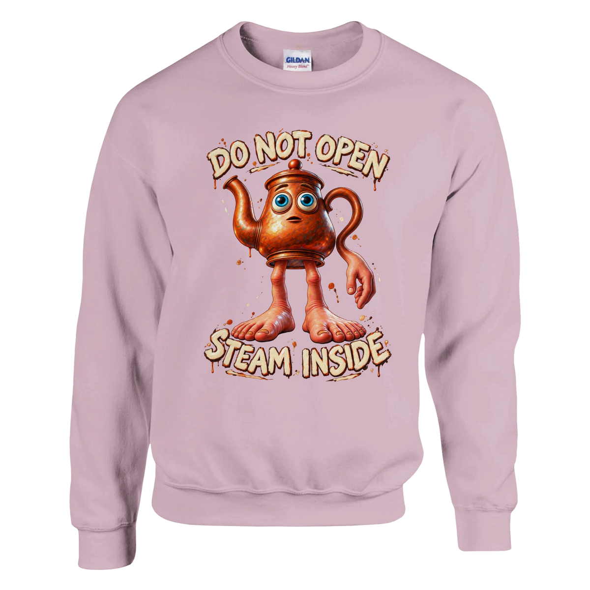Ta Ta Ta Sahur print on a light pink crewneck sweatshirt, front view